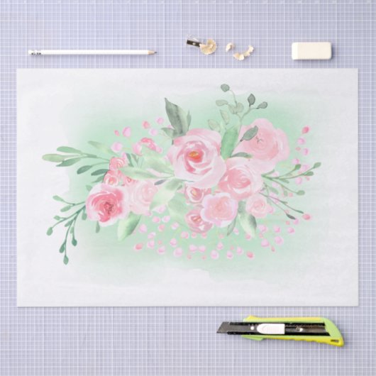 roze groen waterverf boeket tissuepapier (Craft)