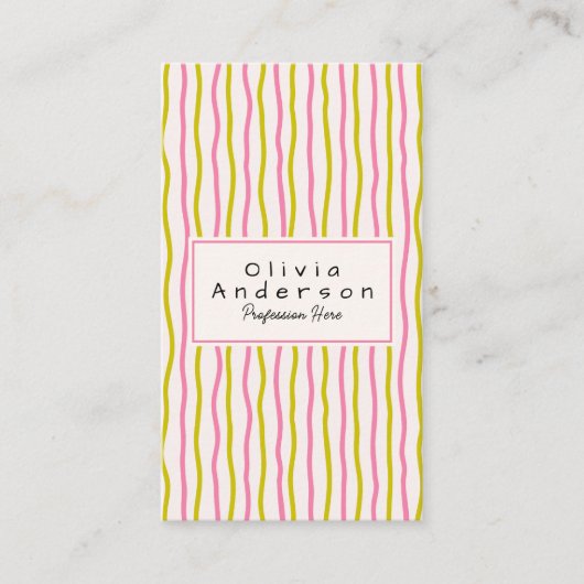Roze Groen Wavy Stripes Trendy Boho Moderne QR-cod Visitekaartje (Voorkant)