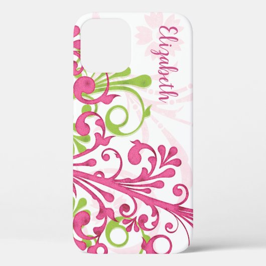 Roze Groen Wit Abstract Bloem Case-Mate iPhone Case (Achterkant)