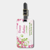 Roze Groen Wit Abstract Bloem Gepersonaliseerd Bagagelabel (Voorkant verticaal)