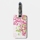 Roze Groen Wit Abstract Bloem Gepersonaliseerd Bagagelabel (Achterkant verticaal)