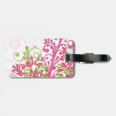 Roze Groen Wit Abstract Bloem Gepersonaliseerd Bagagelabel (Achterkant horizontaal)