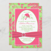 Roze Groen Wit Bloemen Sip en Zie Uitnodiging (Voorkant / Achterkant)