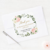 Roze groen wit bloemendesign in waterverf stijl el vierkante sticker (Envelop)