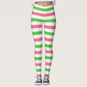 Roze, Groen & Wit Poppetje Halloween Kostuumstreep Leggings (Voorkant)