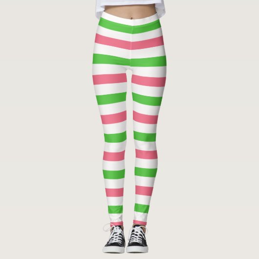 Roze, Groen & Wit Poppetje Halloween Kostuumstreep Leggings (Voorkant)