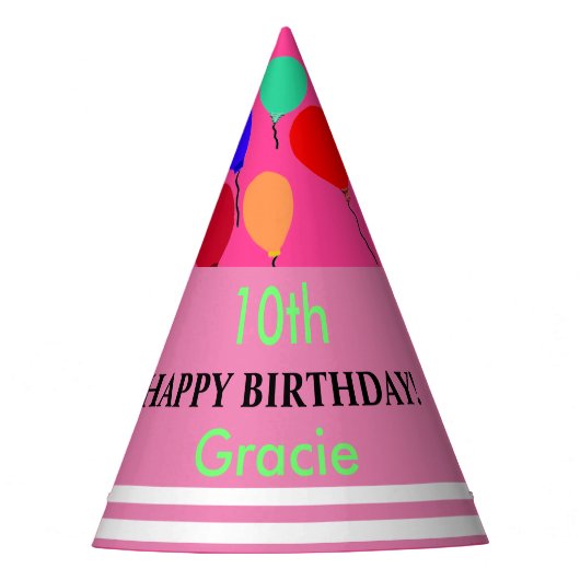 Roze Groen Wit Verjaardagsballonnen NAAM Feesthoedjes (Voorkant)