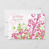 Roze Groen Witte Abstracte Bloem Bruiloft RSVP Kaa (Achterkant)
