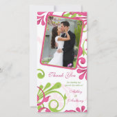 Roze, groen, witte bloemenbruiloft Dank u Bedankkaart (Voorkant)