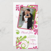 Roze, groen, witte bloemenbruiloft Dank u Bedankkaart (Voorkant / Achterkant)