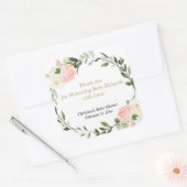 Roze groen witte bloemenelegante waterverf vierkante sticker (Envelop)