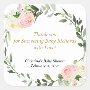 Roze groen-witte florale waterverf elegant vierkante sticker