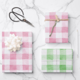 Roze Groen Witte Gestreepte Plaid Verjaardag Inpakpapier Vel