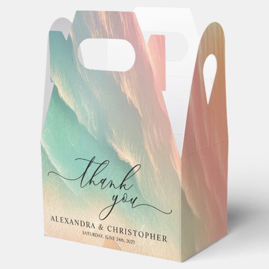 Roze Groen Zonnig Ocean Beach Zomer Party Bruiloft Bedankdoosjes (Geopend)