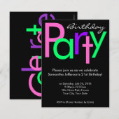 Roze, Groen, Zwart Blok Verjaardagsfeestuitnodigin Kaart (Voorkant / Achterkant)