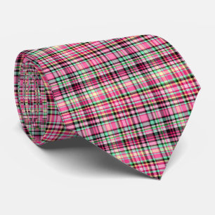 Roze Groen Zwart en Wit Plaid Lady Slipper Stropdas