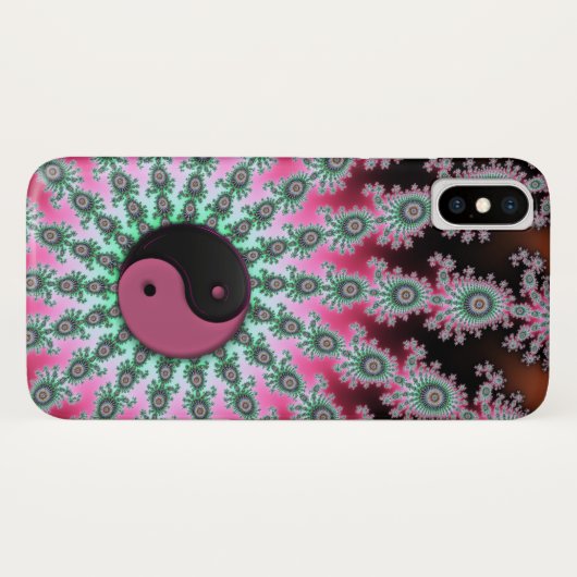 Roze Groen Zwart Fractal Yin-Yang iPhone X Hoesje (Achterkant (horizontaal))