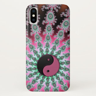 Roze Groen Zwart Fractal Yin-Yang iPhone X Hoesje