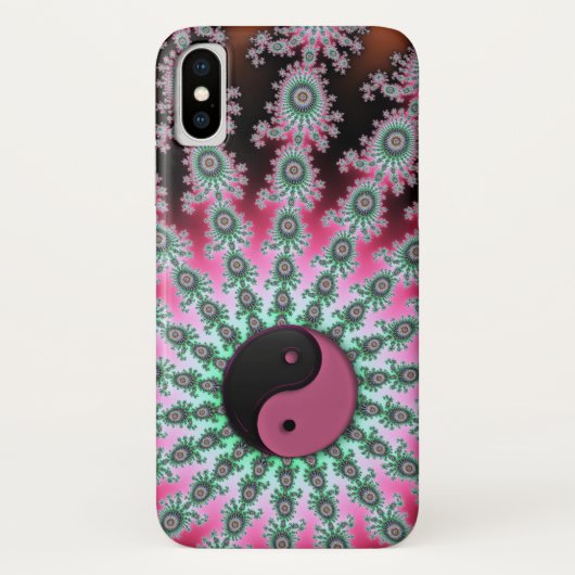 Roze Groen Zwart Fractal Yin-Yang iPhone X Hoesje (Achterkant)