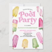 Roze Groen Zwembad Party Popsicle Verjaardagsfeest Kaart (Voorkant)