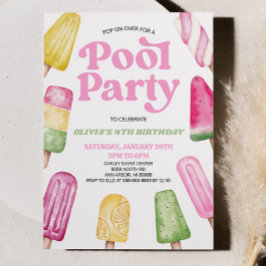 Roze Groen Zwembad Party Popsicle Verjaardagsfeest Kaart
