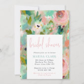 Roze & Groene Abstracte Bloem Bruiloft Feest Kaart (Voorkant)