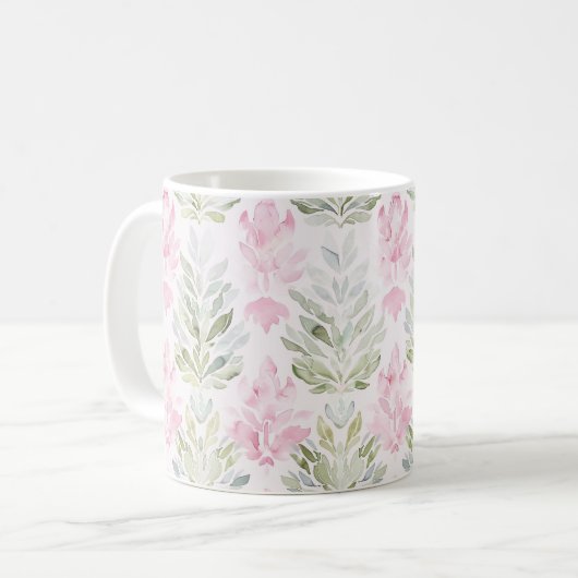 Roze Groene Abstracte Bloem Koffiemok (Voorkant links)
