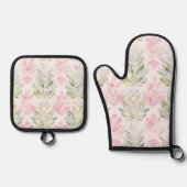 Roze Groene Abstracte Bloem Ovenwant & Pannenlap Set (Voorkant)