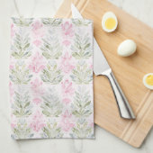 Roze Groene Abstracte Bloem Theedoek (Quarter Fold)
