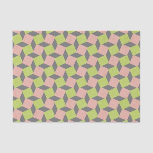 Roze groene Abstracte geometrische Ikat Square Pat Tissuepapier (Voorkant)