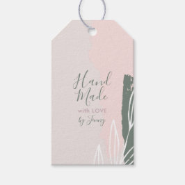 Roze & Groene Abstracte Handgemaakte Product Hangt Cadeaulabel