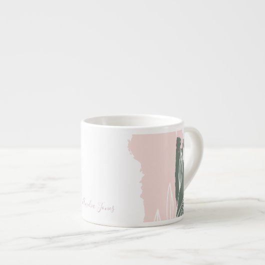 Roze & Groene Abstracte Kwaststreken Monogram Naam Espresso Kop (Voorkant rechts)