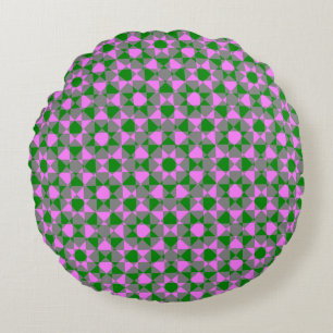 Roze Groene Abstracte Schaakbord Vierkante Patroon Rond Kussen