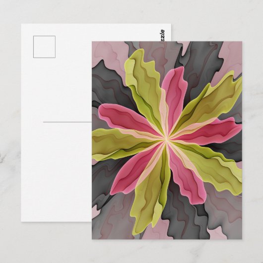 Roze groene anthracite Fantasy Flower Fractal Art Briefkaart (Voorkant / Achterkant)