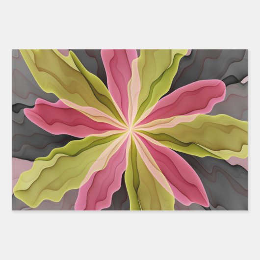 Roze groene anthracite Fantasy Flower Fractal Art Inpakpapier Vel (Voorkant)