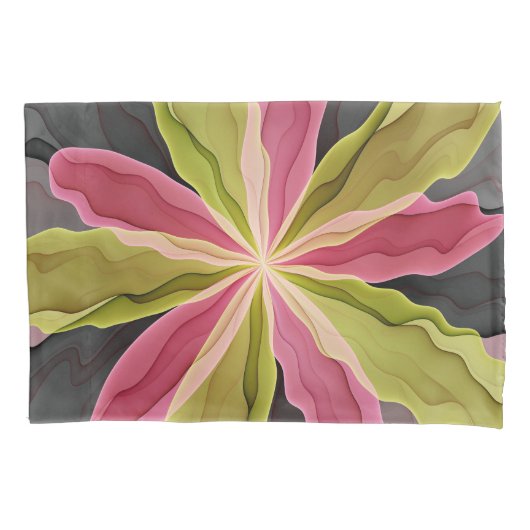 Roze groene anthracite Fantasy Flower Fractal Art Kussensloop (Voorkant)