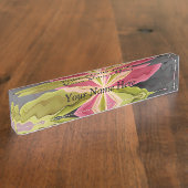 Roze groene anthracite Fantasy Flower Fractal Art Naambordje (Zijkant)