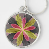Roze groene anthracite Fantasy Flower Fractal Art Sleutelhanger (Voorkant)