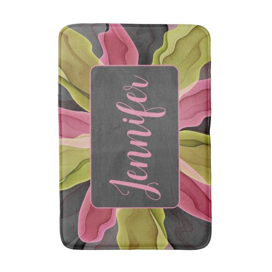 Roze groene anthracite Fantasy Flower Fractal Name Badmat (Voorkant Verticaal)