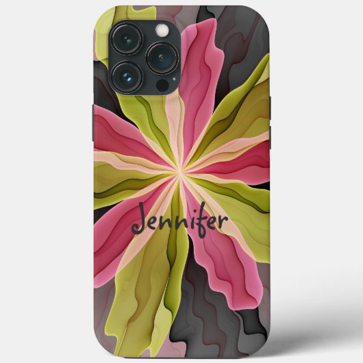 Roze groene anthracite Fantasy Flower Fractal Name Case-Mate iPhone Case (Achterkant)