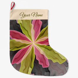 Roze groene anthracite Fantasy Flower Fractal Name Grote Kerstsok