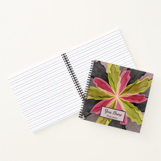 Roze groene anthracite Fantasy Flower Fractal Name Notitieboek (Binnen)