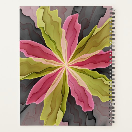 Roze groene anthracite Fantasy Flower Fractal Name Planner (Achterkant)