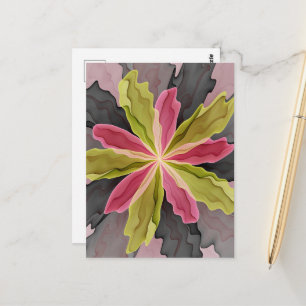 Roze Groene Antraciet Fantasie Bloem Fractale Kuns Briefkaart