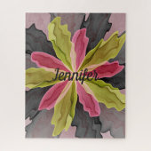 Roze groene antracite Fantasy Flower Name Legpuzzel (Verticaal)
