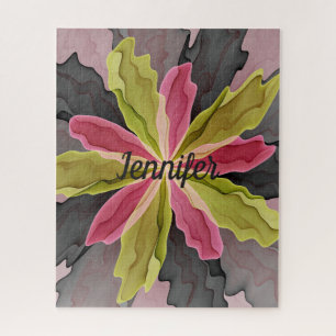 Roze groene antracite Fantasy Flower Name Legpuzzel