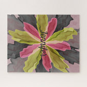 Roze groene antracite Fantasy Flower Name Legpuzzel (Horizontaal)