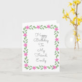 Roze Groene Aquarel Bloemen Frame Kaart (Gele Bloem)