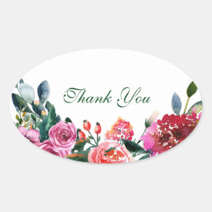 Roze groene aquarel bloemen vintage bloem chic ovale sticker