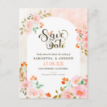 Roze & Groene Aquarel Bloemige Save the Date